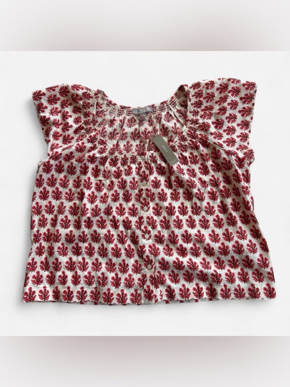 J. Crew Red floral block print blouse size small